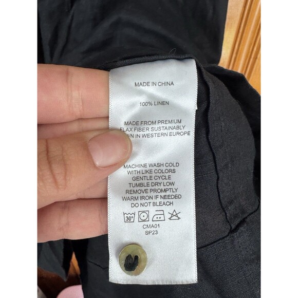 Quince Womens 100% European Linen Short Sleeve Swing Dress Black Medium Pleats - Picture 6 of 8